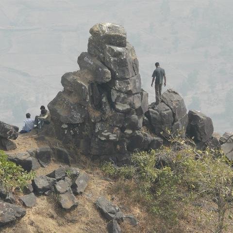 Rock pinnacles on a Sahyadri fort trek